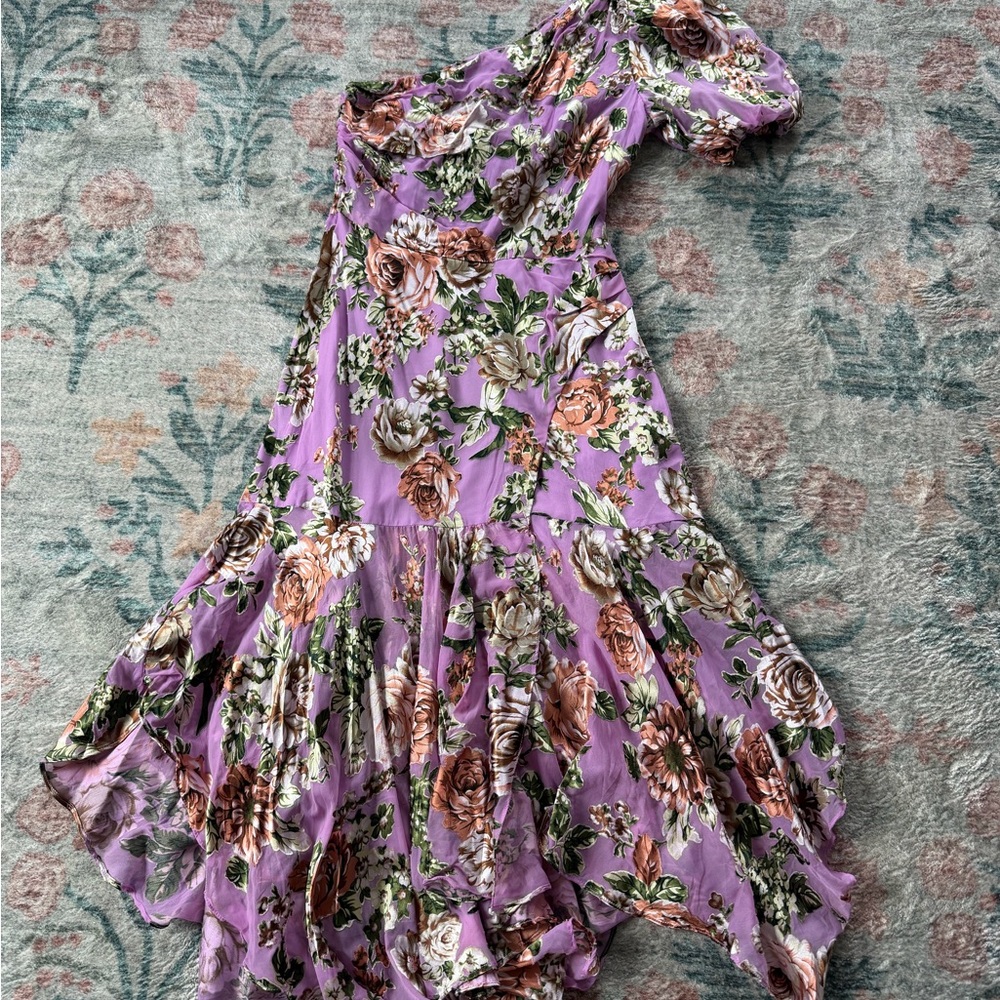 Astr Lavender One-Shoulder Floral Ruffle Dress